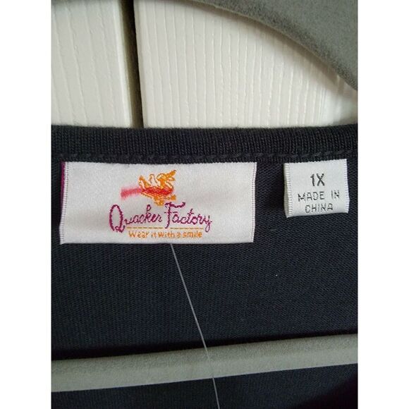 Quacker Factory 1X Embroidered/Beaded 3/4 Sleeve T-Shirt Top Black NWOT - Picture 5 of 7